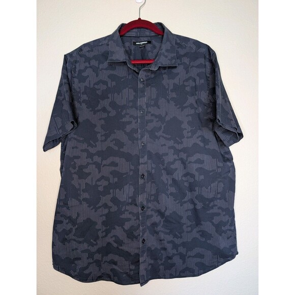 Karl Lagerfeld Paris Navy Blue Camouflage Short Sleeve Button Up Men's Size XL - Picture 1 of 6